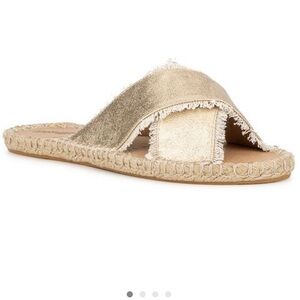 Olivia Miller Metallic Gold Crossband Espadrille Slide